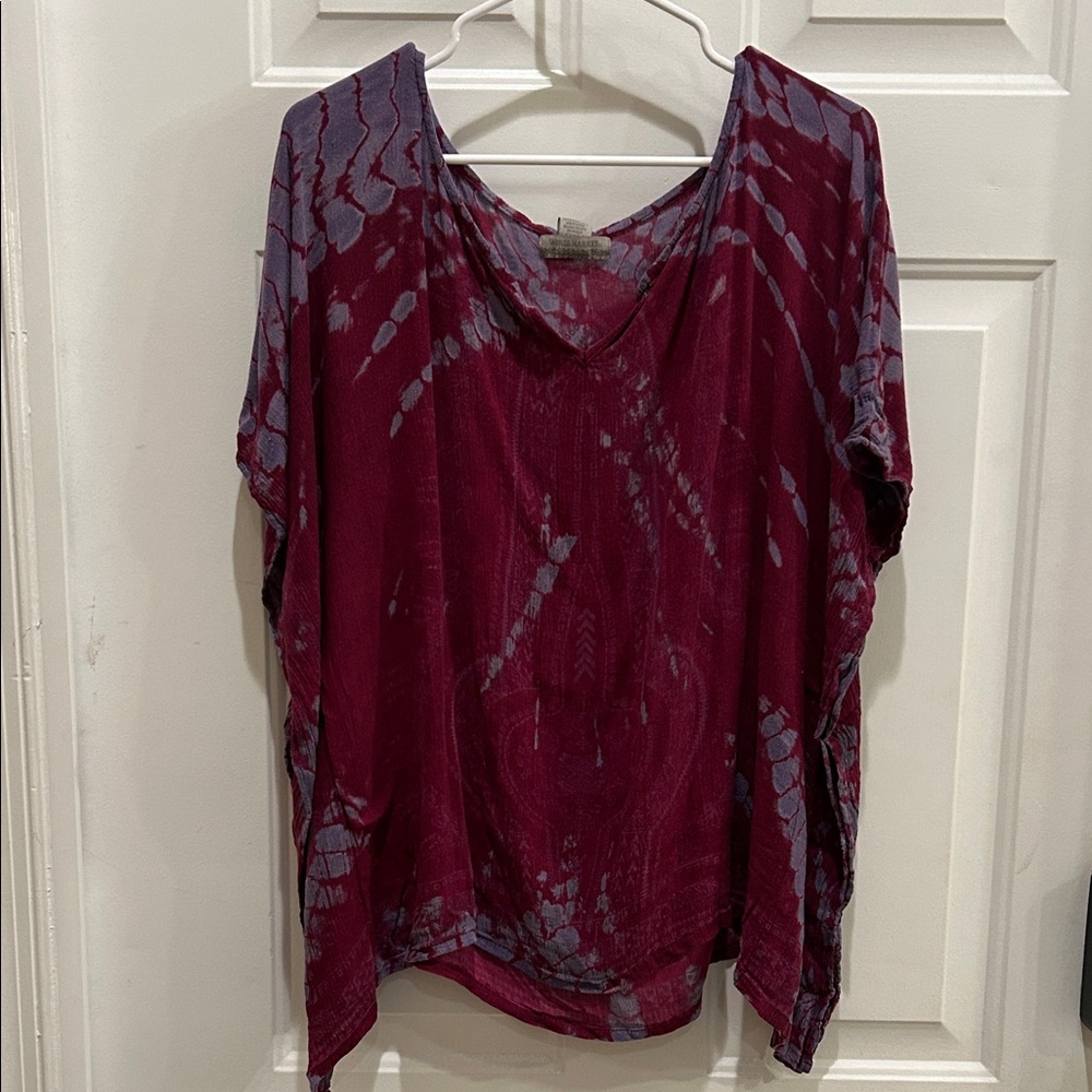 Cost Plus World Market Burgundy and Gray Tie-Dye Blouse